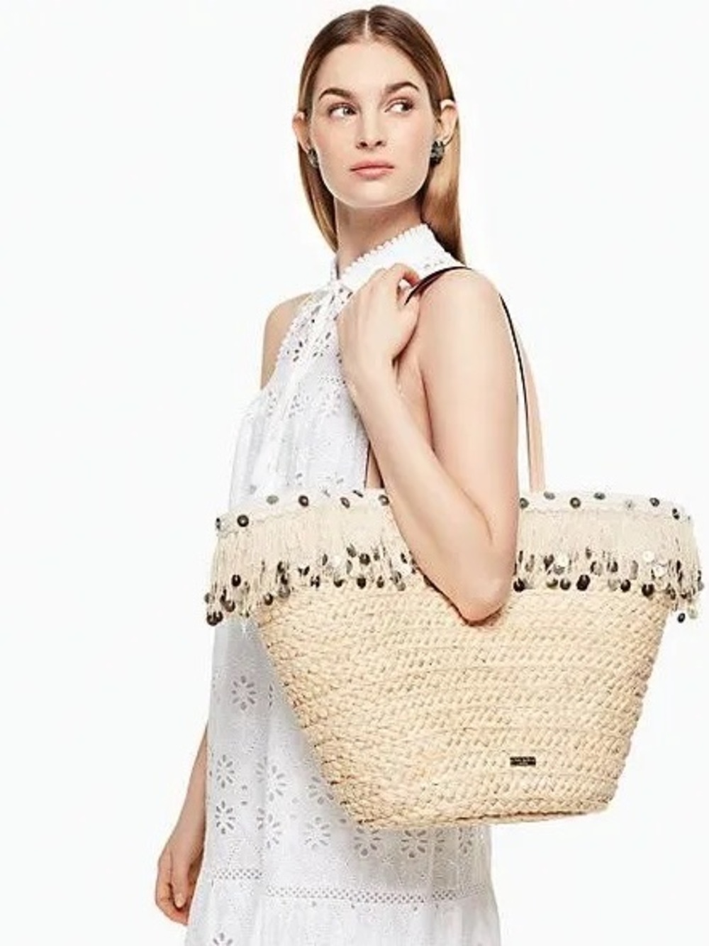 Kate Spade Fringe Marketa Do It All Straw Large Tote Bag